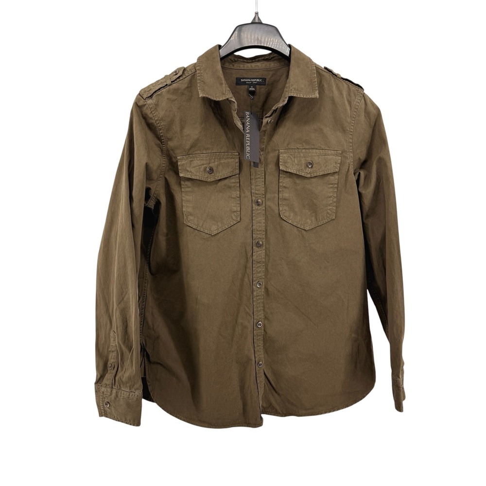 NEW Banana Republic Dillon Shirt Women Small Utility Solid Army Green Epaulettes